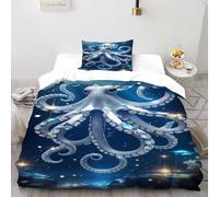 HMELTDIM Octopus Diamant Housse De Couette 2 Pièces 3D Motif Imprimé Octopus de la mer Profonde Linge De Lit Microfibre Adulte avec Fermeture Éclair Et Taies d'oreiller Single（135x200cm）