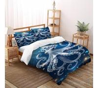 HMELTDIM Octopus Diamant Housse De Couette 3 Pièces Octopus de la mer Profonde Ensemble Literie Microfibre Adulte avec Fermeture Éclair 2 Taie d'oreiller Double（200x200cm）