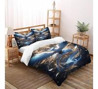 HMELTDIM Oiseau Divin Housse De Couette 3 Pièces Glowing Oiseau Divin Ensemble Literie Microfibre Adulte avec Fermeture Éclair 2 Taie d'oreiller Super King（260x220cm）