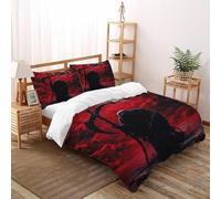 HMELTDIM Red Moon Reaper Housse De Couette 3 Pièces 3D Motif Imprimé Grim Reaper Noir Linge De Lit Microfibre Adulte avec Fermeture Éclair Et Taies d'oreiller Double（200x200cm）