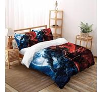 HMELTDIM Two Tone Chevalier Imprimé Parure De Lit Microfibre Super Douce Et Respirante Fantasy Chevalier Housses De Couettes 3 Pièces Et 2 Taie d'oreiller Double（200x200cm）