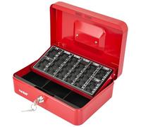 HMF 10022-03 Caisse à monnaie verrouillable avec plateau pour compter les pièces | 25 x 18 x 9 cm | Rouge