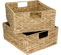 HMF 37243-S2 Panier de rangement en jacinthe d'eau, jonc de mer tressé, lot de 2, convient pour Kallax demi-compartiment, 30 x 34 x 15 cm