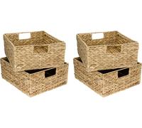 HMF 37243-S4 Panier de rangement en jacinthe d'eau, jonc de mer tressé, lot de 4, convient pour Kallax demi-compartiment, 30 x 34 x 15 cm