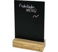 HMF 46450 Présentoir de table Tableau à craies avec pied en bois, DIN A6 vertical, noir