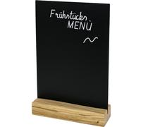 HMF 46452 Présentoir de table Tableau à craies avec pied en bois, DIN A5 vertical, noir