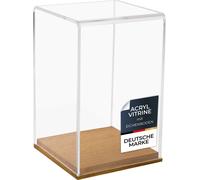 HMF 46881 Vitrine acrylique avec socle en bois pour figurines, 14 x 14 x 22 cm