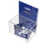 HMF 46916 Boîte à dons en acrylique avec insertion de feuilles, 22 x 15 x 15 cm, DIN A4, Transparent