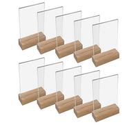 HMF 46940 Présentoir de Table Acrylique avec Base en Bois | 10 Pièces | DIN A6 Format Portrait | Transparent