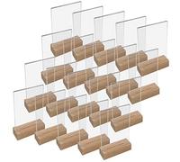 HMF 46940 Présentoir de Table Acrylique avec Base en Bois | 20 Pièces | DIN A6 Format Portrait | Transparent
