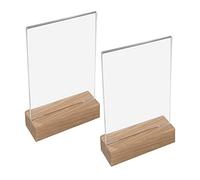 HMF 46940 Présentoir de table en acrylique avec pied en bois | Porte-affiche DIN A6 format portrait | Présentoir de buffet apéritif transparent | 2 pièces