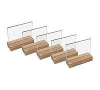 HMF 46941 Présentoir de table en acrylique avec pied en bois | Porte-affiche DIN A6 format horizontal | Présentoir de buffet apéritif transparent | 5 pièces