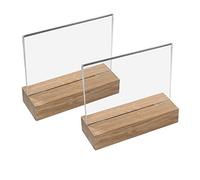 HMF 46941 Présentoir de table en acrylique avec pied en bois | Porte-affiche DIN A6 format horizontal | Présentoir de buffet apéritif transparent | 2 pièces