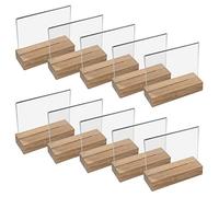 HMF 46941 Présentoir de table en acrylique avec pied en bois | Porte-affiche DIN A6 format horizontal | Présentoir de buffet apéritif transparent | 10 pièces