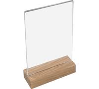 HMF 46942 Présentoir de table avec pied en bois Din A5 acrylique, support pour cartes de menu, format vertical, 15 x 24,5 x 5 cm