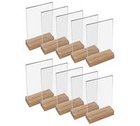 HMF 46942 Présentoir de table en acrylique avec pied en bois | Porte-affiche DIN A5 format portrait | Présentoir de buffet apéritif transparent | 10 pièces