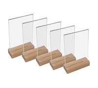HMF 46942 Présentoir de table en acrylique avec pied en bois | Porte-affiche DIN A5 format portrait | Présentoir de buffet apéritif transparent | 5 pièces