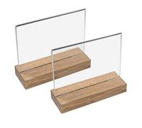 HMF 46943 Présentoir de table en acrylique avec pied en bois | Porte-affiche DIN A5 format horizontal | Présentoir de buffet apéritif transparent | 2 pièces