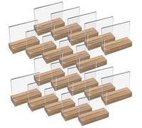HMF 46943 Présentoir de table en acrylique avec pied en bois | Porte-affiche DIN A5 format horizontal | Présentoir de buffet apéritif transparent | 20 pièces