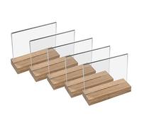 HMF 46943 Présentoir de table en acrylique avec pied en bois | Porte-affiche DIN A5 format horizontal | Présentoir de buffet apéritif transparent | 5 pièces