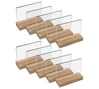 HMF 46943 Présentoir de table en acrylique avec pied en bois | Porte-affiche DIN A5 format horizontal | Présentoir de buffet apéritif transparent | 10 pièces