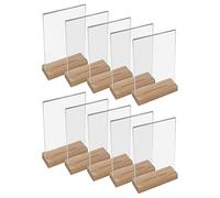 HMF 46944 Présentoir de table en acrylique avec pied en bois | Porte-affiche DIN A4 format portrait | Présentoir de buffet apéritif transparent | 10 pièces