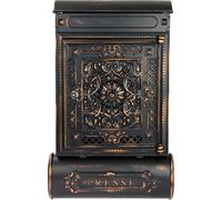 HMF 512-20 Boîte aux lettres Antique avec compartiment à journaux, boîte aux lettres vintage en fonte d'aluminium | 57 x 35 x 10 cm | Noir-cuivre