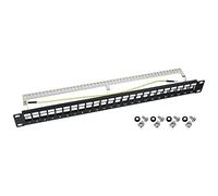 HMF 66446-02 STP Panneau de brassage Keystone pour armoire serveur | 19 pouces | 1 U | 24 ports RJ45 blindé | Noir