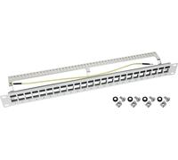 HMF 66446-07 Panneau de brassage STP Keystone pour armoire de serveur, 24 ports RJ45 blindés, 19 pouces, gris clair