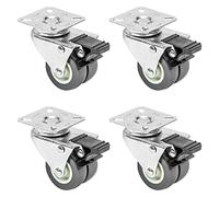 HMF 6720 Lot de 4 roulettes doubles pour charges lourdes avec frein | Polyuréthane | 50 mm | jusqu'à 400 kg | Gris