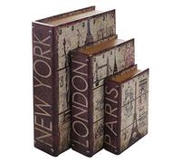 HMF 80961 Livre coffre-fort, Set de 3 "Villes", look antique, Caisse à Monnaie Camouflée, 32,5 x 23,5 x 7,5 cm
