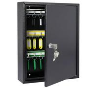 HMF Armoire à clés en Acier, Coffret à clés verrouillable pour Bureau, Administration ou Parc Automobile | 42 Crochets pour clés | 35 x 27 x 8 cm | Noir