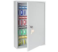 HMF Armoire à clés en Acier, Coffret à clés verrouillable pour Bureau, Administration ou Parc Automobile | 64 Crochets pour clés | 45 x 30 x 8 cm | Gris Clair