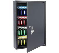 HMF Armoire à clés en Acier, Coffret à clés verrouillable pour Bureau, Administration ou Parc Automobile | 64 Crochets pour clés | 45 x 30 x 8 cm | Noir