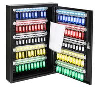 HMF Armoire à clés Grande capacité en Acier, Boite a Clef Murale verrouillable pour Bureau, Administration ou Parc Automobile | 100 Crochets à clés | 55 x 38 x 8 cm | Noir