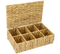 HMF boîte à thé en jacinthe d'eau avec 8 compartiments pour sachets de thé, panier de rangement avec couvercle comme organiseur pour salle de bain, cuisine et espace de vie, 33 x 21 x 10 cm