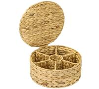 HMF Boîte à thé pour sachets de thé tressée en jacinthe d'eau, boîte de rangement pour thé avec 7 grands compartiments | 27 x 27 x 11 cm