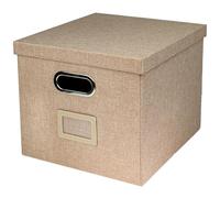 HMF Boîte de rangement avec couvercle pour dossiers suspendus DIN A4 | boite dossier suspendu | convient pour Kallax | 33 x 37,5 x 28 cm | Beige