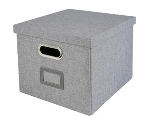 HMF Boîte de rangement avec couvercle pour dossiers suspendus DIN A4 | boite dossier suspendu | convient pour Kallax | 33 x 37,5 x 28 cm | Gris