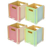 HMF Boîte de rangement en bois à assembler, cube de rangement avec poignées pour salle de bain, chambre d'enfant et salon, lot de 4, 25 x 25 x 25 cm, multicolore
