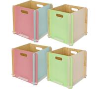HMF boîte de rangement en bois, boîte d'étagère adaptée au Kallax, set de 4, 32x32x32 cm, Multicolore
