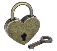 HMF Cadenas décoratif Mini avec clé en forme de cœur | 5,9 x 5 x 0,8 cm | Bronze