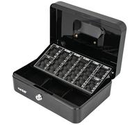 HMF Caisse à monnaie, Caisse avec monnayeur, 3 compartiments pour billets | 25 x 18 x 9 cm | Noir