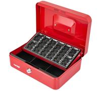 HMF Caisse à monnaie, Caisse avec monnayeur, 3 compartiments pour billets | 25 x 18 x 9 cm | Rouge
