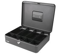 HMF Caisse à monnaie verrouillable, Boîte à argent avec 5 compartiments à pièces et 4 compartiments à billets, 30 x 24 x 9 cm | Noir