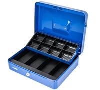 HMF Caisse à monnaie verrouillable, caisse avec 8 compartiments à pièces et 4 compartiments à billets, 30 x 24 x 9 cm | bleu