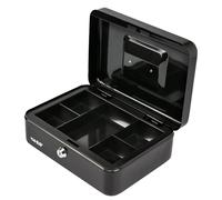 HMF Caisse à monnaie verrouillable, Caisse avec plateau à pièces, 5 compartiments à pièces | 25 x 18 x 9 cm | Noir