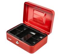 HMF Caisse à monnaie verrouillable, Caisse avec plateau à pièces, 5 compartiments à pièces | 25 x 18 x 9 cm | Rouge