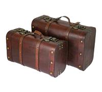 HMF Coffre au trésor en bois, grande Malle au trésor avec fermetures à loquet, Valise décorative vintage pour anniversaire d’enfant, mariage ou jubilé | lot de 2, 40 + 45 cm | Pérou