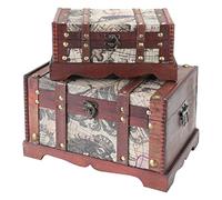 HMF Coffre au trésor en bois, petite Malle au trésor pour anniversaire d’enfant | lot de 2 | différentes tailles | Amérique